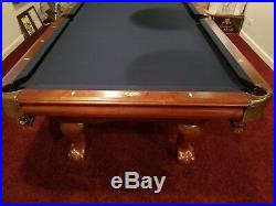 American Heritage 8Ft Walnut Pool Table, Navy Blue Cloth, Mahogany Rack & Cover