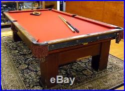 Antique 1917 BBC Madison Billiards Pool Table Dark Mahogany Veneer Oak Rails