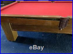 Antique 9-Foot Pool Table. Billiards pool table With Cues and Pool Ball