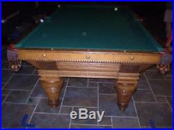 Antique Brunswick Billiards Union League Pool Table True 8 Footer 44 by 88 RARE