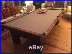 Antique Brunswick Monarch Pool Table and Accessories, Grey Felt