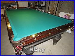 Antique Brunswick Narragansett 9ft Pool Table with Cue, Ball Rack and Light