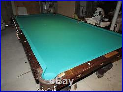 Antique Brunswick Narragansett 9ft Pool Table with Cue, Ball Rack and Light
