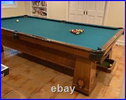 Antique Columbia 1920s 10' X 5.5' pool table Inlaid Wood Leather Slate Brunswick