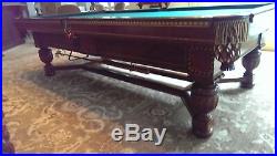 Antique Elizabethan Brunswick 1927 Billiard Table, 5.5 x 9, Walnut finish