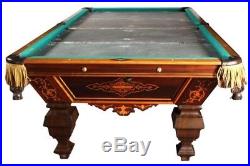 Antique F. Schwikert 9 Ft. Inlaid Pool Table