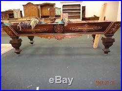 Antique F. Schwikert 9 Ft. Inlaid Pool Table