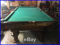 Antique Pool Table! Solid Oak with Leather Pockets and 3 Piece Slate Slab Top