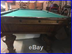 Antique Pool Table! Solid Oak with Leather Pockets and 3 Piece Slate Slab Top