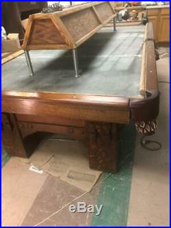Antique St Bernard Mission 9' Tiger Oak Brunswick Pool Table