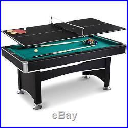 Arcade 6 Ft Billiard Pool/Tennis Ping Pong Combo Table 8 Ball Que Stick Paddles