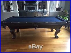 Augusta 8 Ft Slate Pool Table With Brown Maple Finish With Blue Felt
