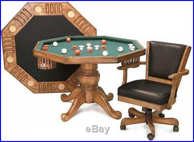 BUMPER POOL TABLE POKER TABLE POOL TABLE 3 IN 1 OCTAGON TABLE 48 OAK FINISH