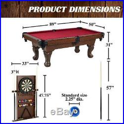 Barrington 90 Ball and Claw Leg Pool Table with Cue Rack and Dartboard Set, Bur