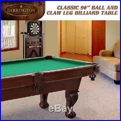 Barrington 90 Inch Ball and Claw Leg Billiard Pool Table with Bonus Cue Rack Set