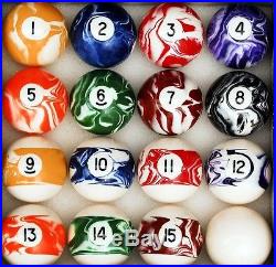 Billiard Balls Set Deluxe Quality Marble Swirl Style Game Room Bar Pool Table