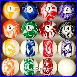 Billiard Balls Set Deluxe Quality Marble Swirl Style Game Room Bar Pool Table