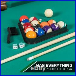 Billiard Pool Table Game Room Green Cloth Complete Set Balls Cues Chalk Triangle