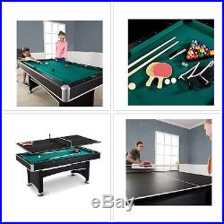 Billiard Pool Table With Table Tennis Top Bundle Cue Sticks Paddles Balls Chalk