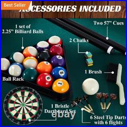Billiards 90 Ball and Claw Leg Pool Table with Cue Rack, Dartboard Set, Green