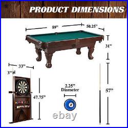 Billiards 90 Ball and Claw Leg Pool Table with Cue Rack Dartboard Set Green New