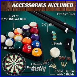 Billiards 90 Ball and Claw Leg Pool Table with Cue Rack Dartboard Set Green New