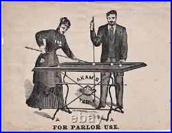 Billiards Pool Akam Table RARE Early American Advertising Flyer ca 1860s