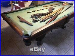 Brunswick 8' Monarch Antique (Original) Pool Table and Matching Wall Cue Rack