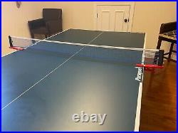 Brunswick 8 foot claw pedestal pool/ping pong table. With wall rack and 5 cues