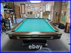 Brunswick 9 Foot Gold Crown V Tournament Edition pool table with matching light