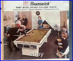 Brunswick Billiard Pool Table with balls, rack, cue sticks & table brush-Vintage