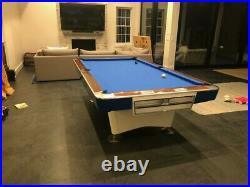 Brunswick Gold Crown I Pool Table 9 FOOT restored in white and royal blue