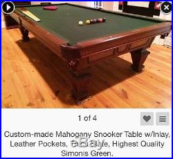 Custom Made English Regulation Size Mahogany Snooker Table 2 Slate