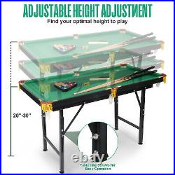 Folding Pool Table 47 Adjustable Billiard Desk Gmae Set with Cue Ball Chalk Brush