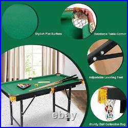 Folding Pool Table 47 Adjustable Billiard Desk Gmae Set with Cue Ball Chalk Brush