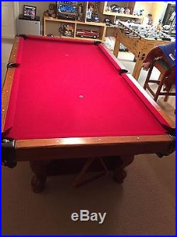Gandy Oak Pool Table 8' with Leather Cover, 5 Cues, Cue Rack and Accessories
