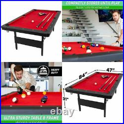 GoSports 7' Billiards Table Portable Pool Includes Full Black, Red
