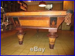 H. Wagner & Adler Co. 9ft Billiard Pool Table Antique c1880 Highskore Cushions