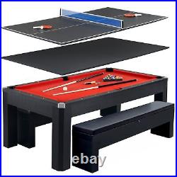 Hathaway Park Avenue 7-ft Pool Table Combo Set with Benches Black with Red Felt