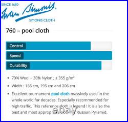 Iwan Simonis 760 Worsted Tournament Blue Pool Table Felt Cloth Choose Your Size