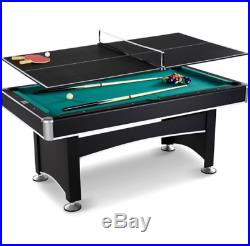 Kids Pool Table With Ball Ping Pong Top 6-Foot 2-1 Billiard Game Multi-Game Teen
