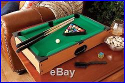 Mini Pool Table Set Top Billiard Game Balls Cue Chalk Tabletop Portable Triangle
