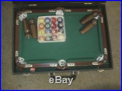 Mini pool table with briefcase, pool sticks, pool balls