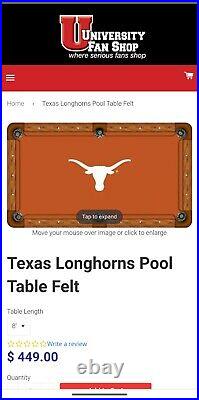 NCAA Texas Longhorns 8ft Pool Table Felt