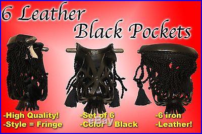 New Set of 6 Premium Leather Billiard Pool Table Pocket Black Fringe #6 iron