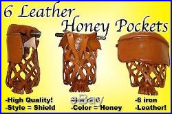 New Set of 6 Premium Leather Billiard Pool Table Pocket Honey Shield #6 iron