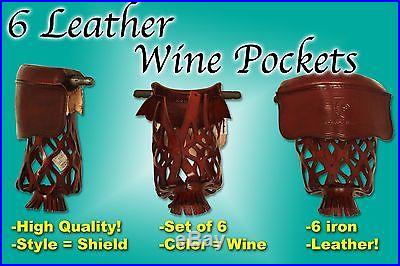 New Set of 6 Premium Leather Billiard Pool Table Pocket Wine Shield #6 iron