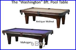 New Washington 7' or 8' Slate Pool Table in Mahogany & Antique Walnut Finish