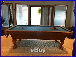 OLHAUSEN 8' SHERATON POOL TABLE WITH CURVED LEGS & ACCESSORIES