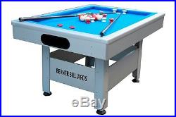 OUTDOOR BUMPER POOL TABLE IN SILVER withBLUE CLOTHTHE ORLANDO by BERNER BILLIARDS
